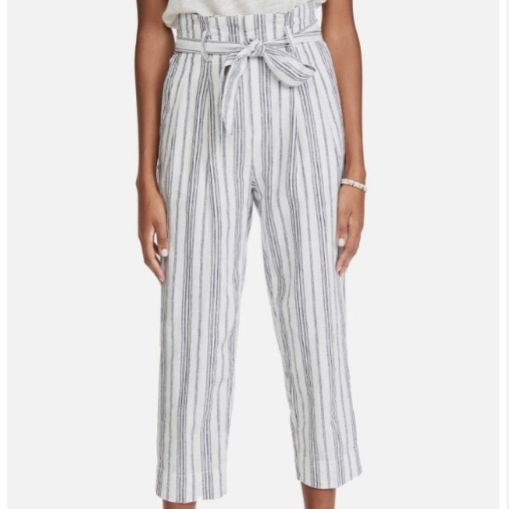 Madewell Baltic Striped Paper Bag Pants Size 2 Linen Blend Coastal Quiet Luxury
